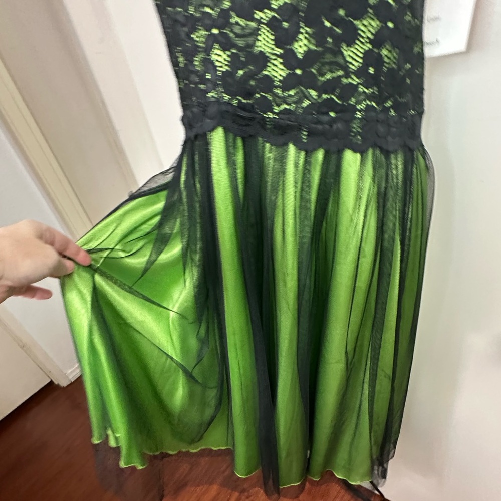 Juliet Black Mesh Overlay Lime Green Vintage Y2K Floral Whimsigoth Dress NWT M - Picture 9 of 16